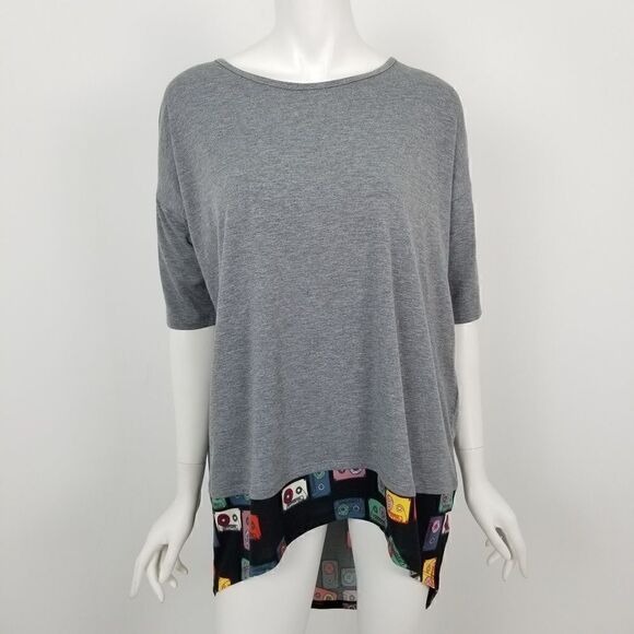 Lularoe Womens Size Small Gray & Black Cassette Tape Irma Tunic Top High Low NWT - Picture 1 of 6